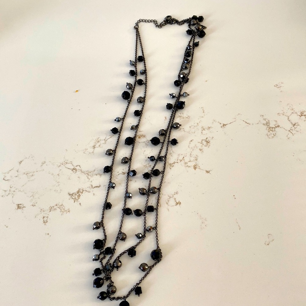 Lia Sophia Long Black/ Silver Beaded Necklace